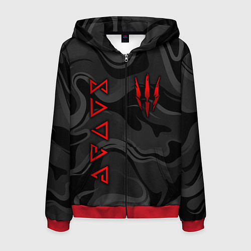 Мужская толстовка на молнии Ведьмак - Серые волны / 3D-Красный – фото 1