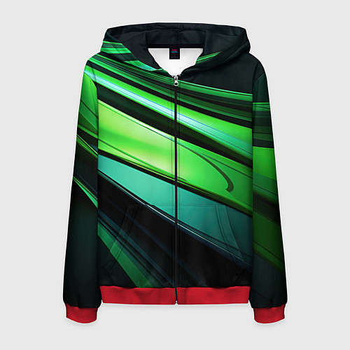 Мужская толстовка на молнии Абстрактные геометрические плавные линии минимализ / 3D-Красный – фото 1