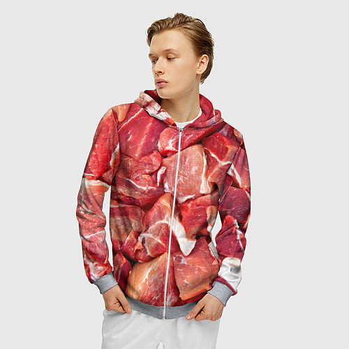 Мужская толстовка на молнии Куски мяса / 3D-Меланж – фото 3