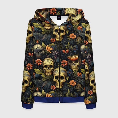 Мужская толстовка на молнии Осень и черепа / 3D-Синий – фото 1