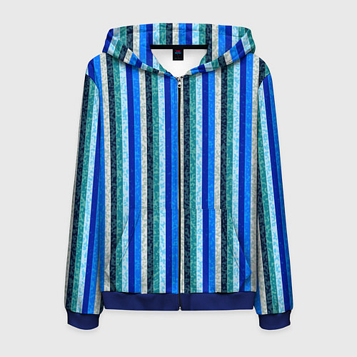 Мужская толстовка на молнии Сине-бирюзовый полосатый / 3D-Синий – фото 1