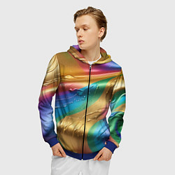 Толстовка 3D на молнии мужская Жидкий радужный металл, цвет: 3D-синий — фото 2