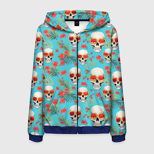 Мужская толстовка на молнии Черепа и отпуск / 3D-Синий – фото 1