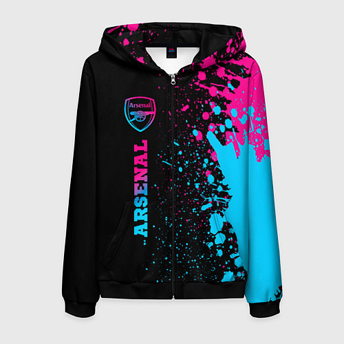 Мужская толстовка на молнии Arsenal - neon gradient по-вертикали / 3D-Черный – фото 1