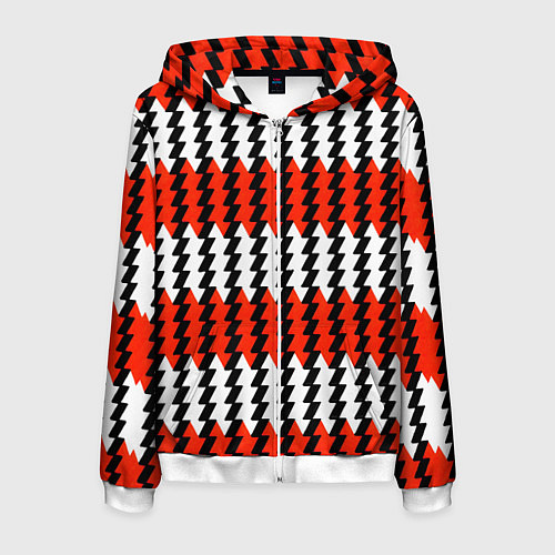 Мужская толстовка на молнии Вертикальные красно-белые полосы / 3D-Белый – фото 1