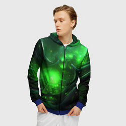 Толстовка 3D на молнии мужская Зеленая кислотная яркая неоновая абстракция, цвет: 3D-синий — фото 2