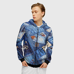 Толстовка 3D на молнии мужская Vanguard jeans patchwork - ai art, цвет: 3D-черный — фото 2