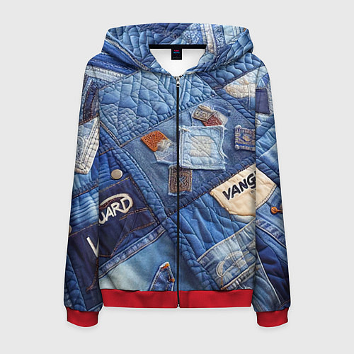 Мужская толстовка на молнии Vanguard jeans patchwork - ai art / 3D-Красный – фото 1