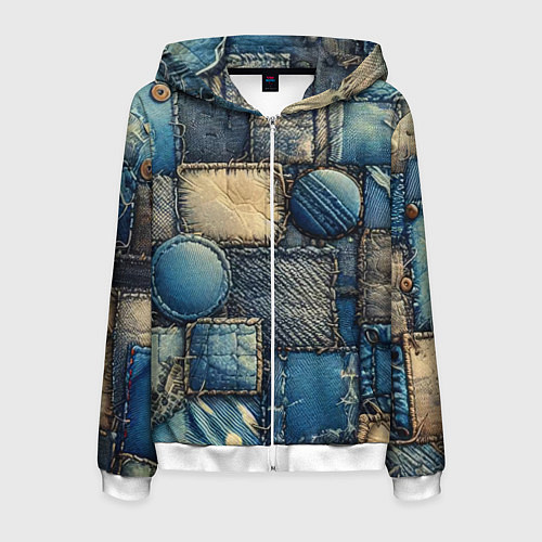 Мужская толстовка на молнии Denim patchwork - ai art / 3D-Белый – фото 1