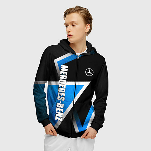 Мужская толстовка на молнии Mercedes - blue metal / 3D-Черный – фото 3