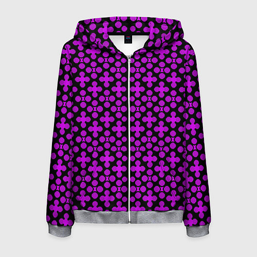 Мужская толстовка на молнии Розовые четырёхлистники на чёрном фоне / 3D-Меланж – фото 1