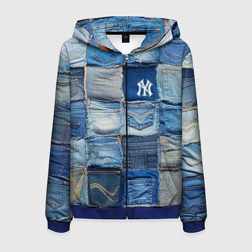 Мужская толстовка на молнии Patchwork - New York yankees baseball team / 3D-Синий – фото 1