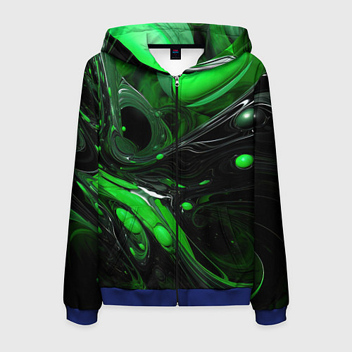 Мужская толстовка на молнии Green dark abstract geometry style / 3D-Синий – фото 1