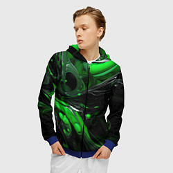 Толстовка 3D на молнии мужская Green dark abstract geometry style, цвет: 3D-синий — фото 2