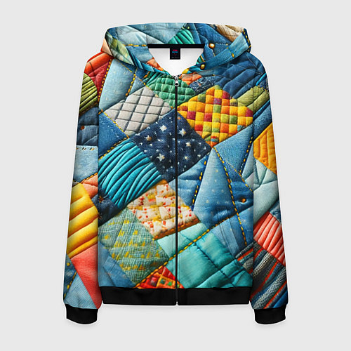 Мужская толстовка на молнии Лоскутное одеяло - пэчворк / 3D-Черный – фото 1