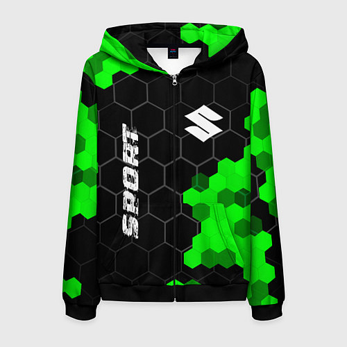 Мужская толстовка на молнии Suzuki green sport hexagon / 3D-Черный – фото 1