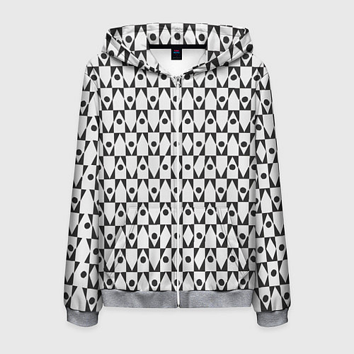 Мужская толстовка на молнии Чёрно-белые ромбы и круги на белом фоне / 3D-Меланж – фото 1