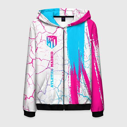 Мужская толстовка на молнии Atletico Madrid neon gradient style по-вертикали / 3D-Черный – фото 1