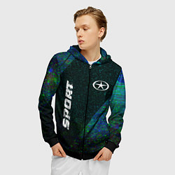 Толстовка 3D на молнии мужская JAC sport glitch blue, цвет: 3D-черный — фото 2