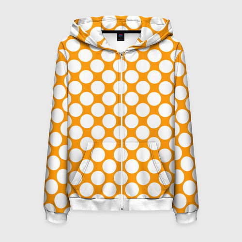 Мужская толстовка на молнии Жёлтый в белый крупный горошек / 3D-Белый – фото 1