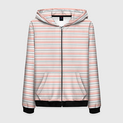 Толстовка 3D на молнии мужская Светлый персиковый полосатый, цвет: 3D-черный