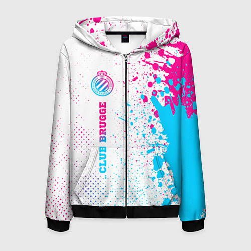 Мужская толстовка на молнии Club Brugge neon gradient style по-вертикали / 3D-Черный – фото 1