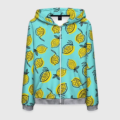 Мужская толстовка на молнии Летние лимоны - паттерн / 3D-Меланж – фото 1
