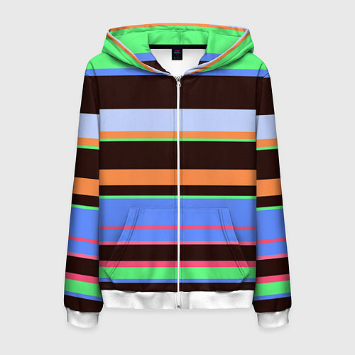 Мужская толстовка на молнии Разноцветный полосатый / 3D-Белый – фото 1