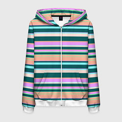 Толстовка 3D на молнии мужская Полосатый оранжево-бирюзовый, цвет: 3D-белый