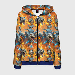 Толстовка 3D на молнии мужская Волки и камни, цвет: 3D-синий