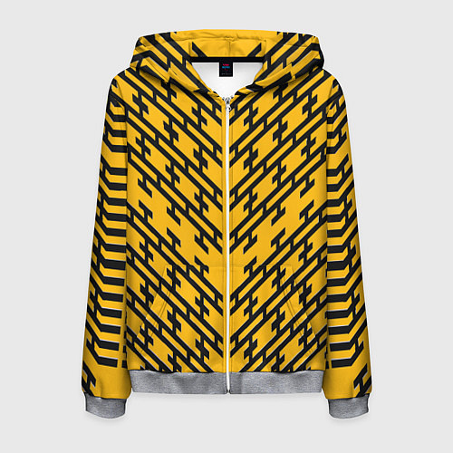 Мужская толстовка на молнии Чёрные полосы на жёлтом фоне / 3D-Меланж – фото 1