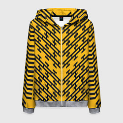 Толстовка 3D на молнии мужская Чёрные полосы на жёлтом фоне, цвет: 3D-меланж
