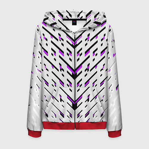 Мужская толстовка на молнии Black and purple stripes on a white background / 3D-Красный – фото 1