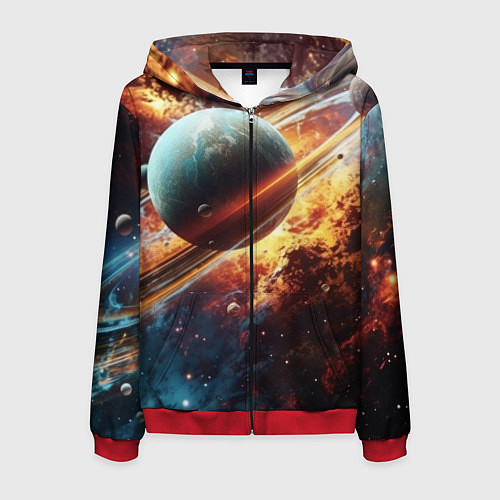 Мужская толстовка на молнии Большая планета / 3D-Красный – фото 1