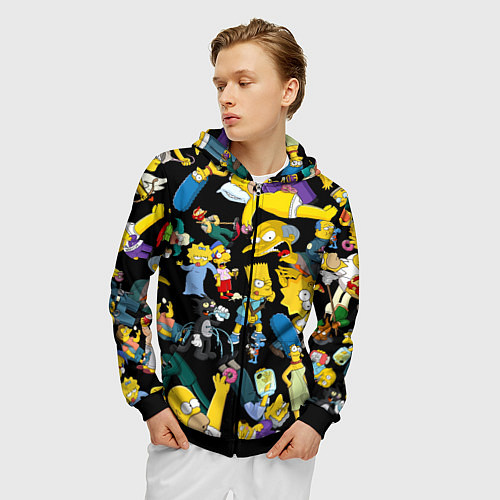 Мужская толстовка на молнии Персонажи Симпсонов / 3D-Черный – фото 3