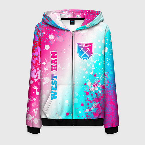 Мужская толстовка на молнии West Ham neon gradient style вертикально / 3D-Черный – фото 1