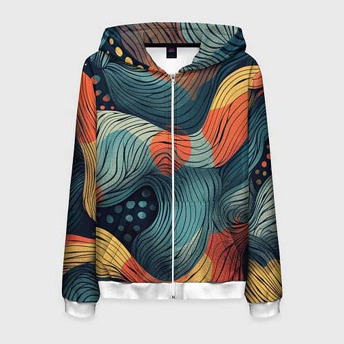 Мужская толстовка на молнии Волны линиями / 3D-Белый – фото 1