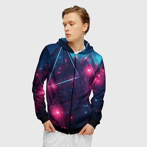 Мужская толстовка на молнии Конструкция с ярким свечением / 3D-Черный – фото 3
