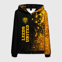 Толстовка 3D на молнии мужская Leeds United - gold gradient по-вертикали, цвет: 3D-черный