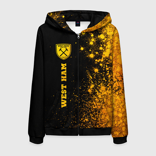 Мужская толстовка на молнии West Ham - gold gradient по-вертикали / 3D-Черный – фото 1