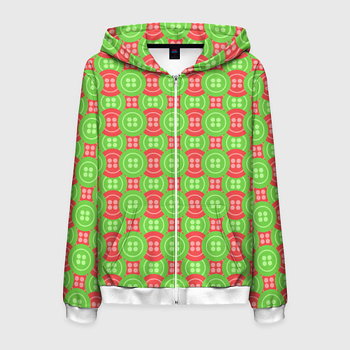Мужская толстовка на молнии Паттерн с красными и зелеными пуговицами / 3D-Белый – фото 1