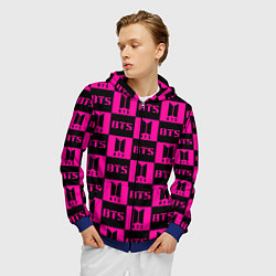 Толстовка 3D на молнии мужская BTS pattern pink logo, цвет: 3D-синий — фото 2