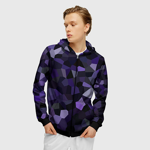 Мужская толстовка на молнии Кристаллизация темно-фиолетового / 3D-Черный – фото 3