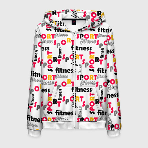 Мужская толстовка на молнии Спортивный паттерн с текстом желтого красного черн / 3D-Белый – фото 1