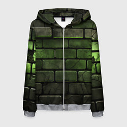 Толстовка 3D на молнии мужская Зеленые неоновые кирпичи, цвет: 3D-меланж