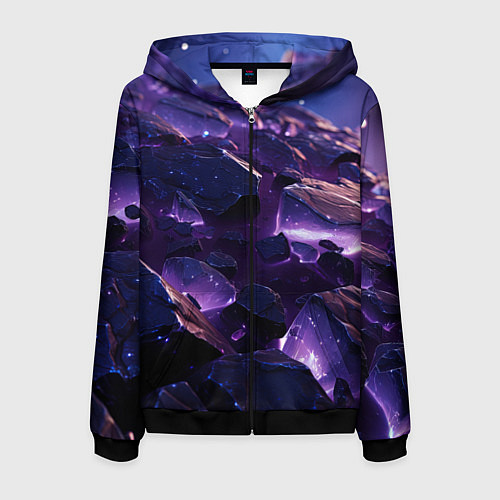 Мужская толстовка на молнии Фиолетовые неоновые камни со светом / 3D-Черный – фото 1