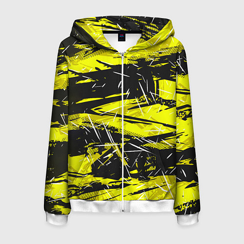 Мужская толстовка на молнии Yellow geometry - спортивный узор / 3D-Белый – фото 1