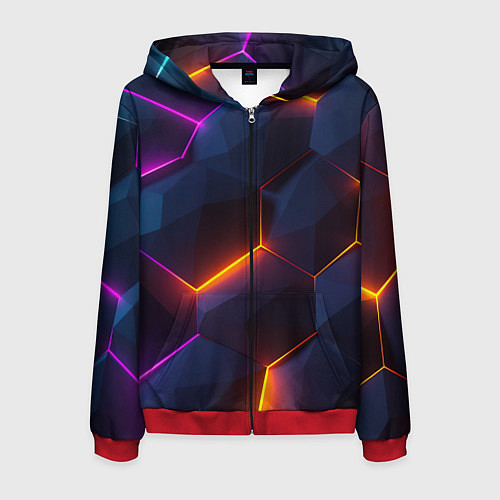 Мужская толстовка на молнии Неоновая яркая геометрическая абстракция со светом / 3D-Красный – фото 1
