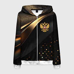 Толстовка 3D на молнии мужская Золотой герб России на черно-золотой текстуре, цвет: 3D-белый