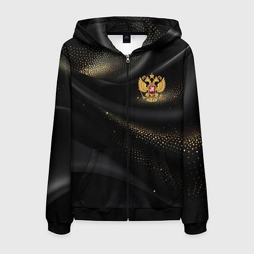 Мужская толстовка на молнии Золотой герб России на черно-золотой текстуре / 3D-Черный – фото 1